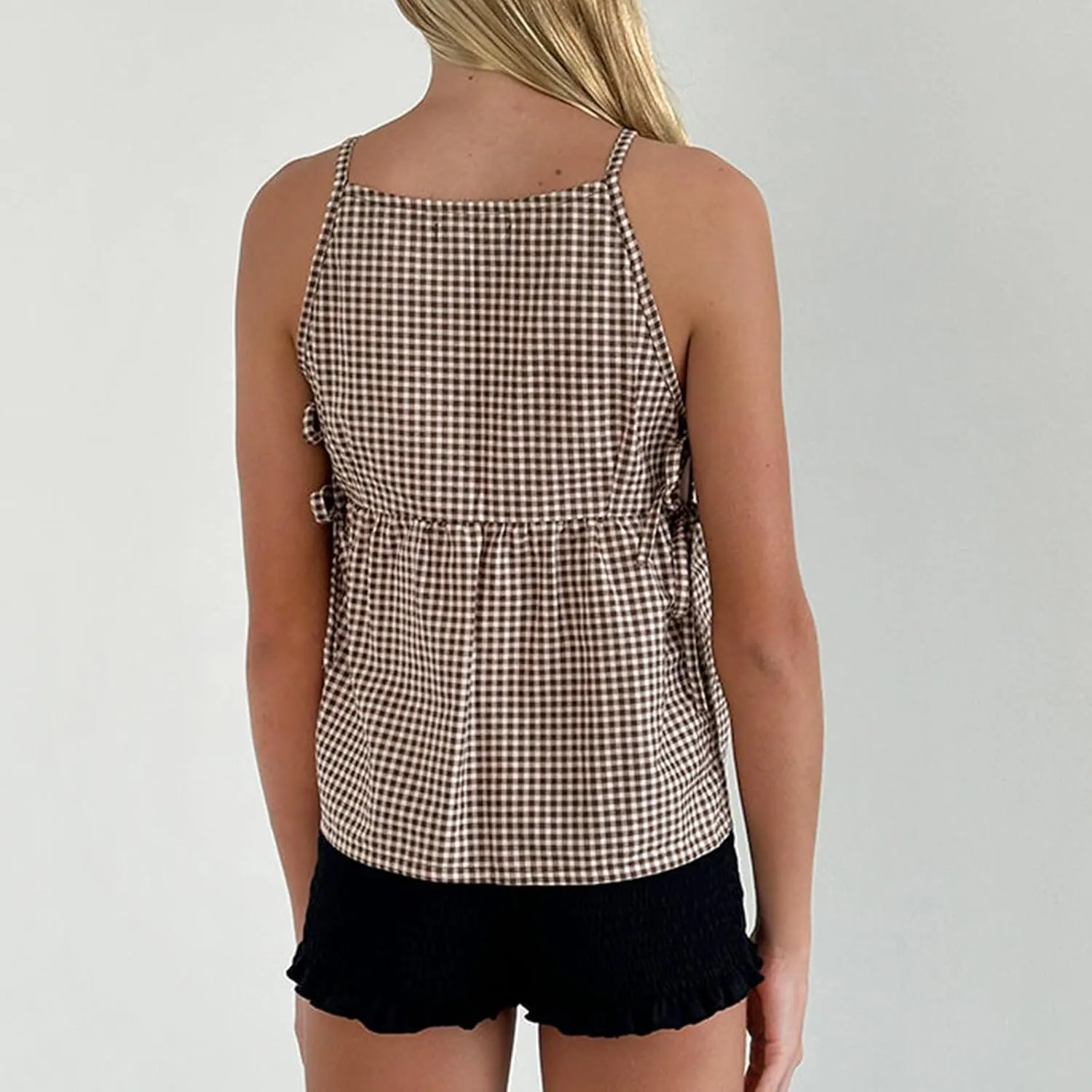 Women Floral Embroidered Side Tie Tank Top Sleeveless Square Neck Split Vest Lace Patchwork Pleated Babydoll Shirts