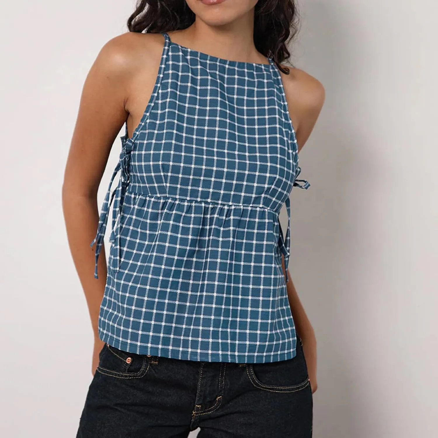 Women Floral Embroidered Side Tie Tank Top Sleeveless Square Neck Split Vest Lace Patchwork Pleated Babydoll Shirts