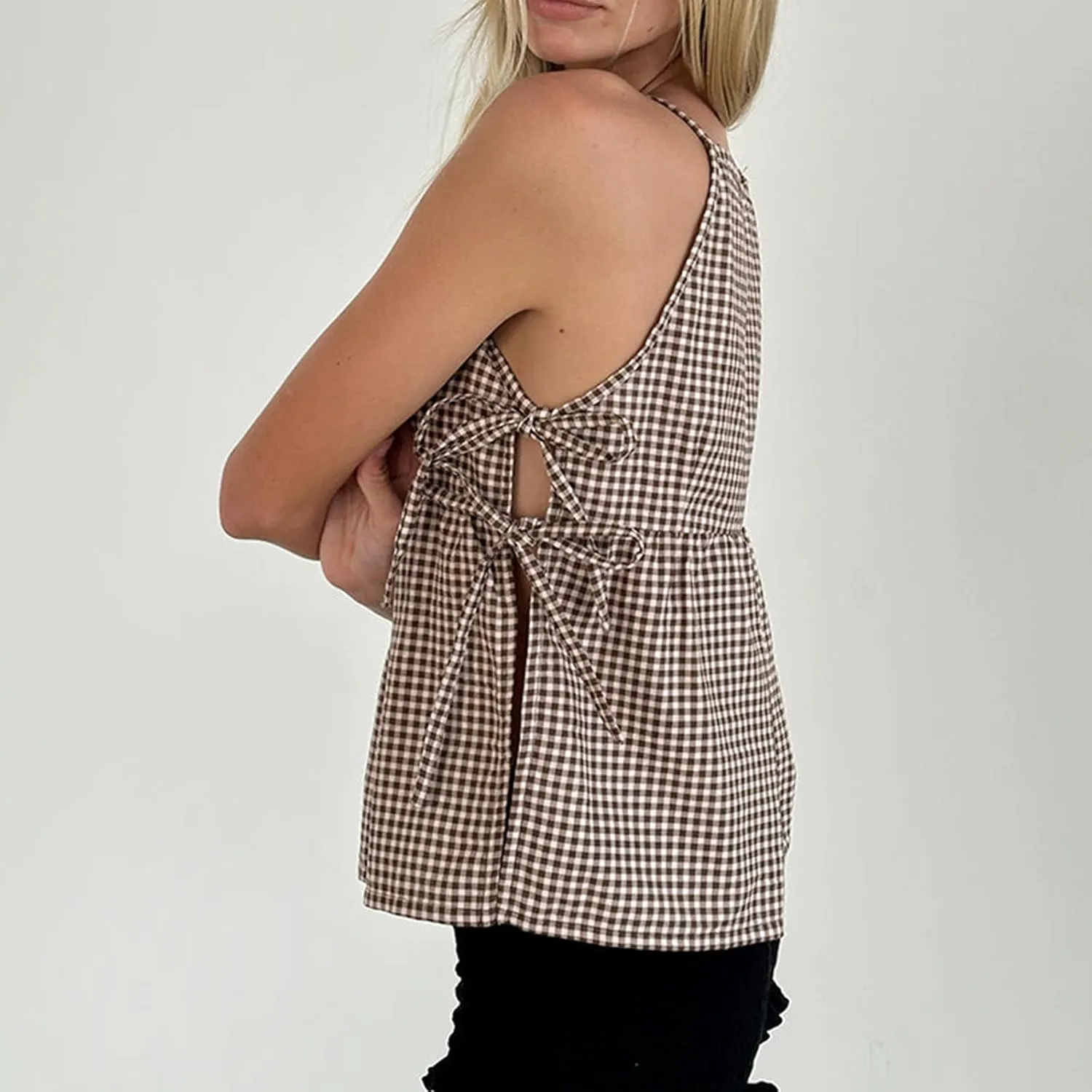 Women Floral Embroidered Side Tie Tank Top Sleeveless Square Neck Split Vest Lace Patchwork Pleated Babydoll Shirts
