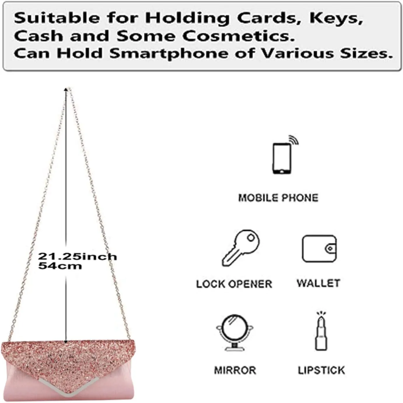 Women Glitter Sequins Envelope Evening Bag Handbag Party Bridal Clutch Purse