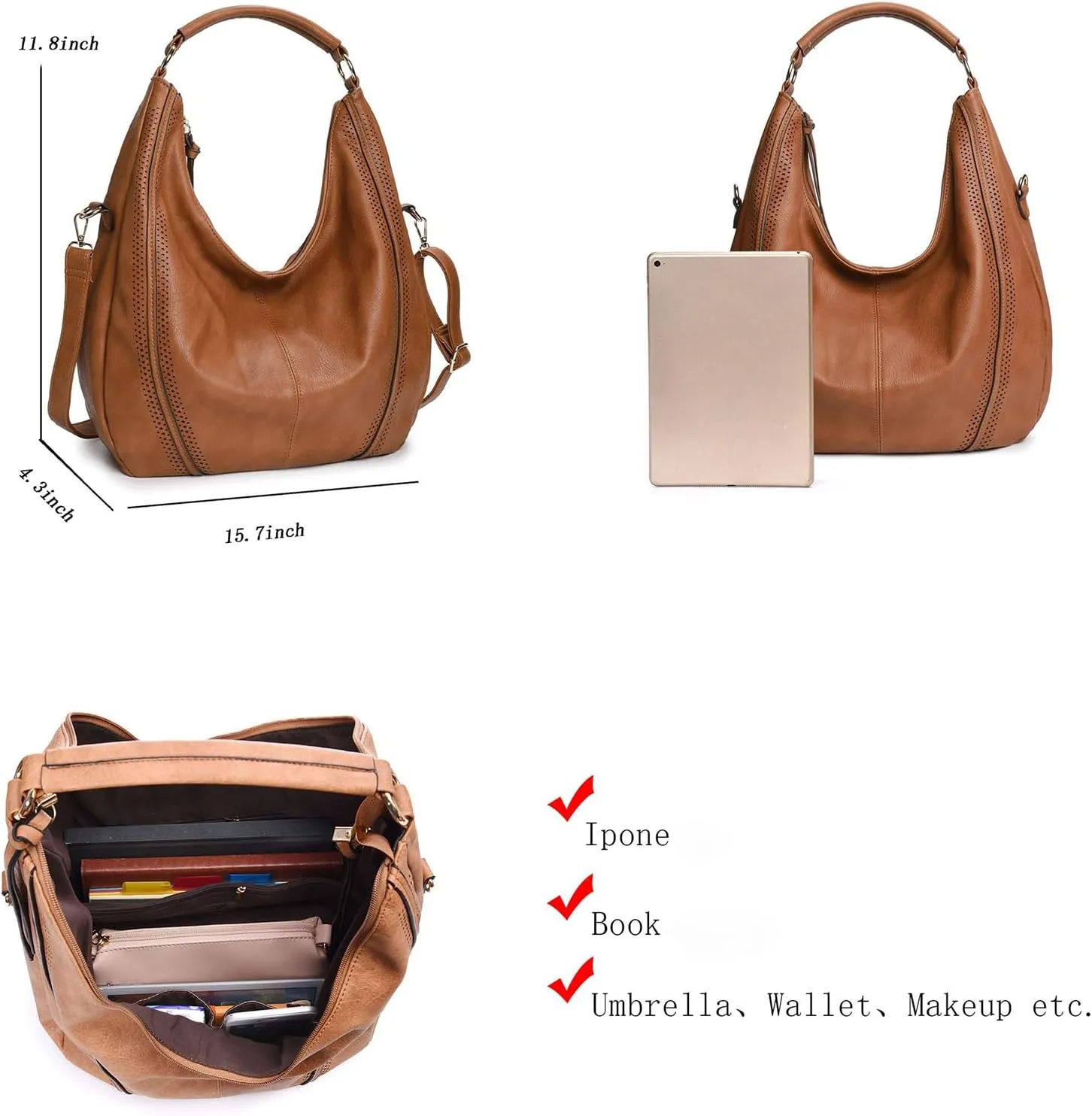 Women Hobo Bags Oversized Leather Handbags PU Crossbody Shoulder Totes Winter Stylish Purses