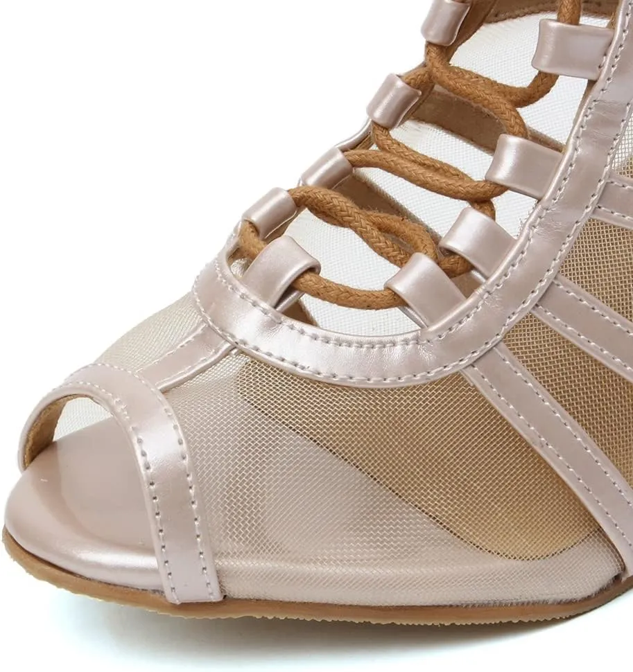Women Latin Dance Boots Open Toe Ballroom Salsa Dancing Heels Shoes Ankle Dance Booties