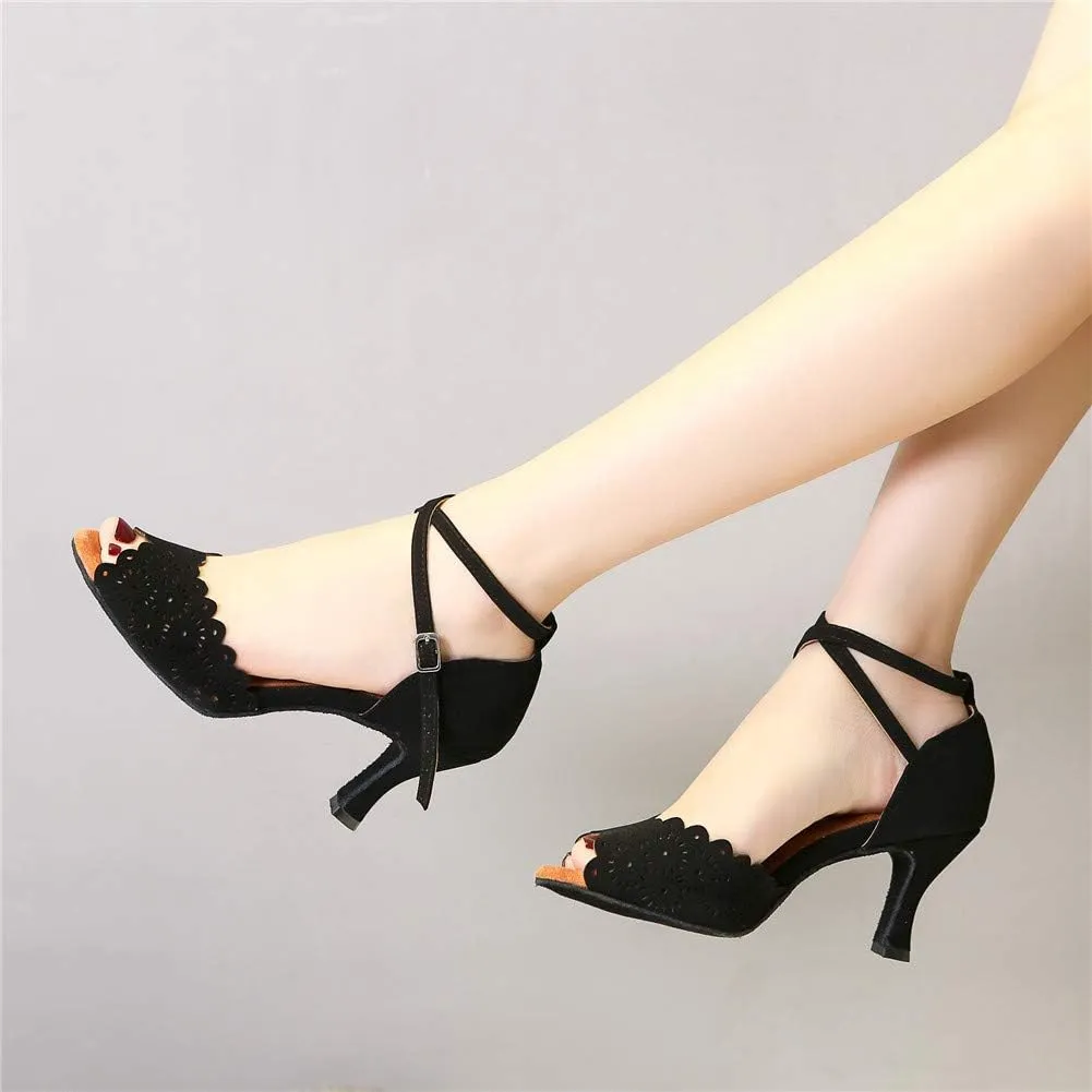 Women Latin Dance Shoes Salsa Ballroom Dance Heel Performance Dancing Shoes, Model YCL384