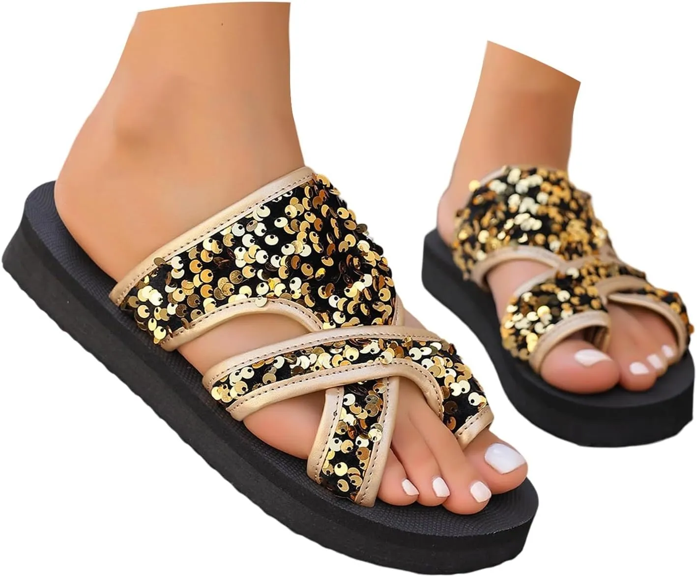 Women Orthopedic Sandals with Arch Support Comfortable Wedge Slide Sandals Flip Flops Outdoor Beach Shoes