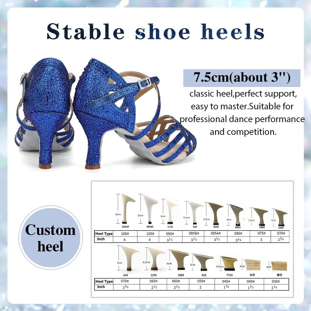 Women Professional Latin Rhinestone Dance Shoes Open Toe Salsa Chacha Ballroom Dance Heels Cross Strap,Model-L357