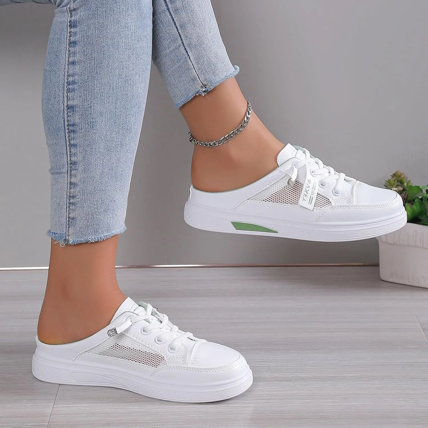 Women Walking Shoes Slip On,Breathable Canvas Cutout Loafers Thick Soles Flat Shoes Orthopedic Backless Slippers