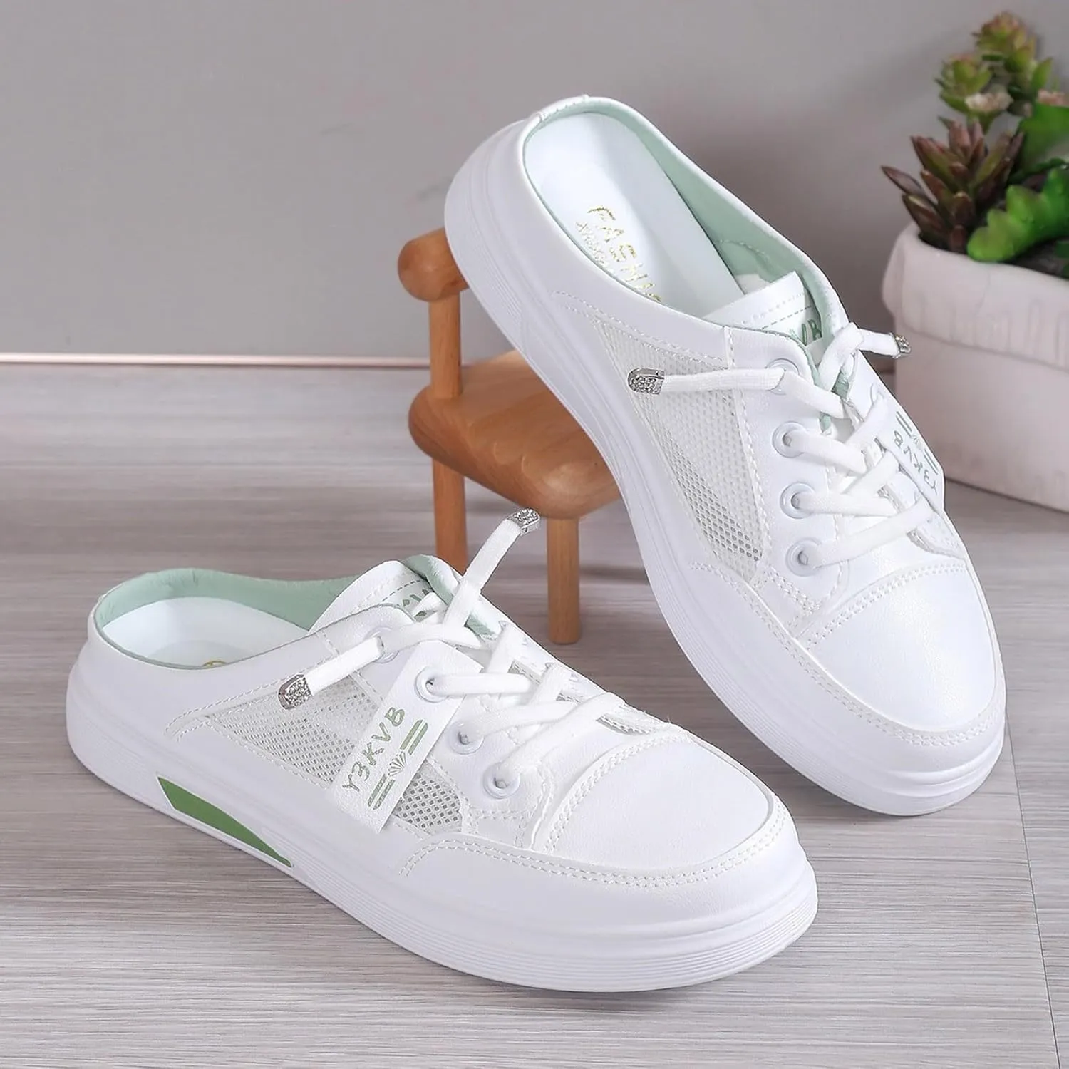 Women Walking Shoes Slip On,Breathable Canvas Cutout Loafers Thick Soles Flat Shoes Orthopedic Backless Slippers