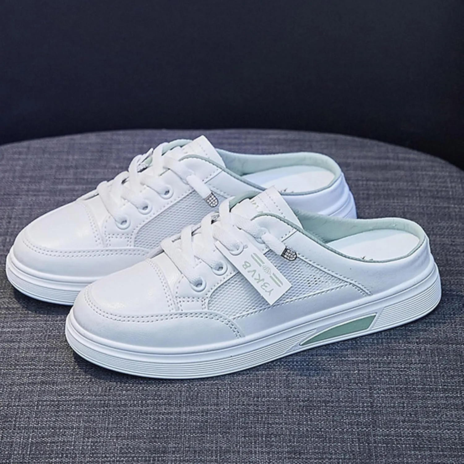 Women Walking Shoes Slip On,Breathable Canvas Cutout Loafers Thick Soles Flat Shoes Orthopedic Backless Slippers