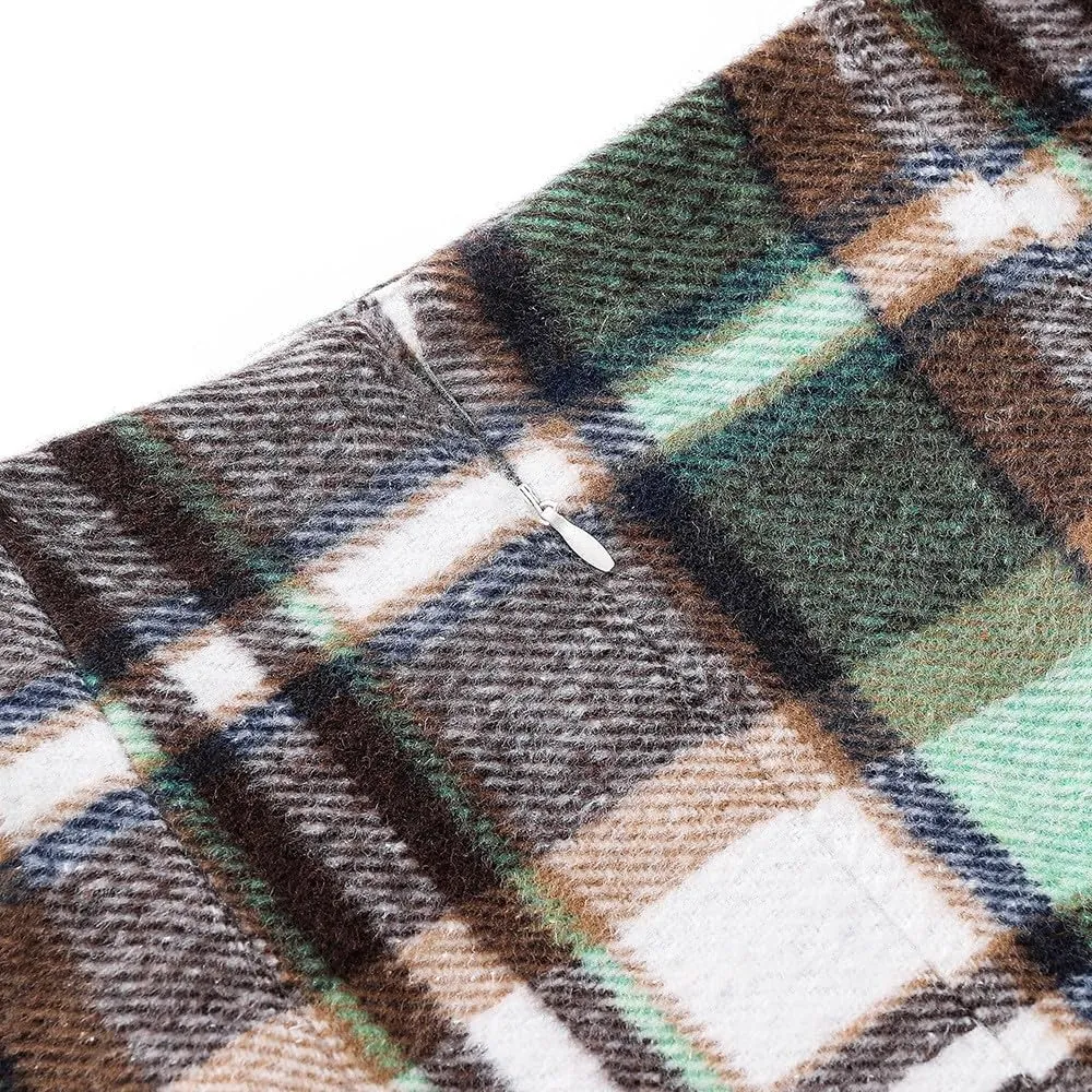 Women Wool Plaid Skirts Knee Length Preppy Clothes Bodycon Checkered Pencil Skirt High Waist Fall Winter Skirts