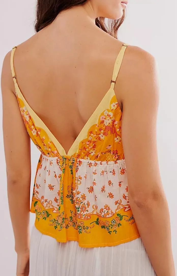 Women Y2k Floral Cami Top Spaghetti Strap V-Neck Ruffle Flowy Camisole Sleeveless Backless Peplum Babydoll Tank Top