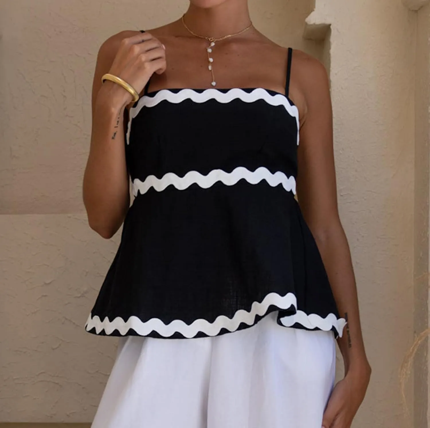 Women Y2k Square Neck Babydoll Crop Tank Top Sleeveless Ruffle Flowy Camisole Open Back Bow Tie Peplum Cami Shirts