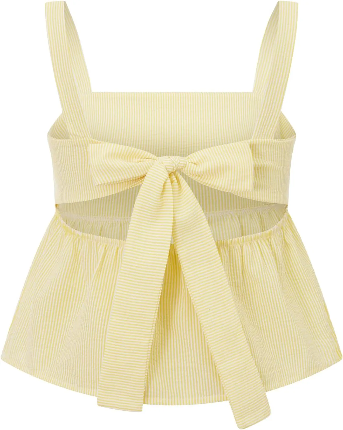 Women Y2k Square Neck Babydoll Crop Tank Top Sleeveless Ruffle Flowy Camisole Open Back Bow Tie Peplum Cami Shirts