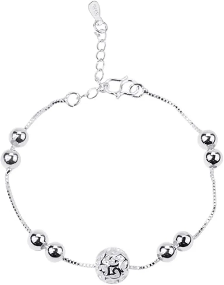 Womens Ankle Bracelets Beaded, Anklets Sterling Silver Chain Silver Foot Jewelry Summer 10Inch(25cm)