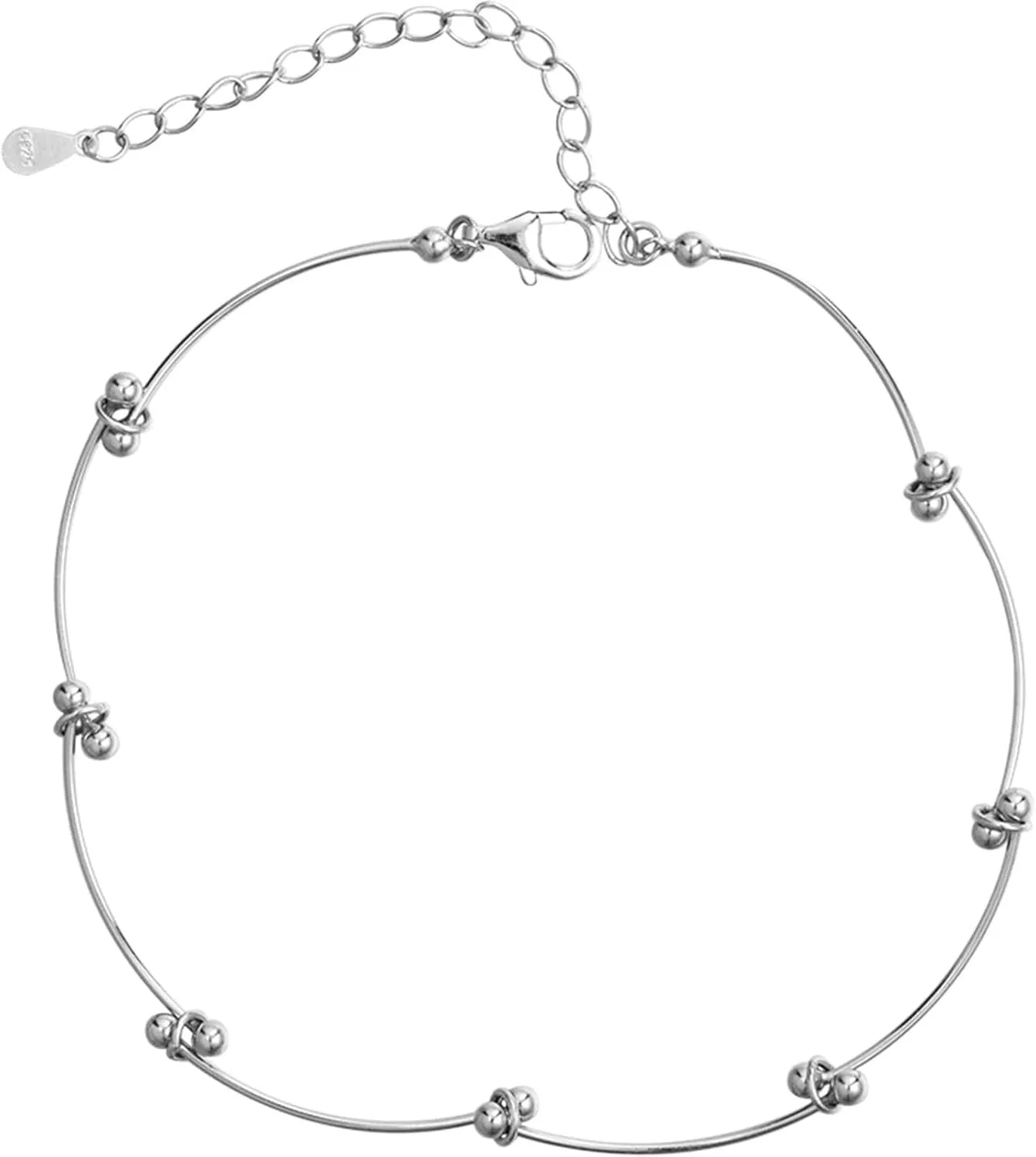 Womens Ankle Bracelets Beaded, Beach Anklet Sterling Silver Silver Foot Jewelry Summer 10.5Inch(26.7cm)