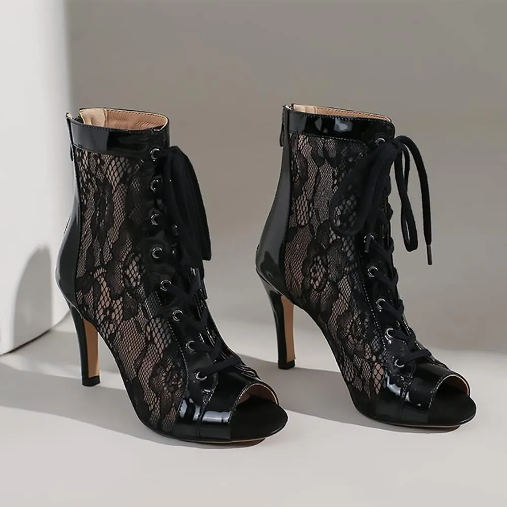 Women's Ankle Dance Boots Peep Toe Latin Salsa Performance Party Ballroom Dance Shoes