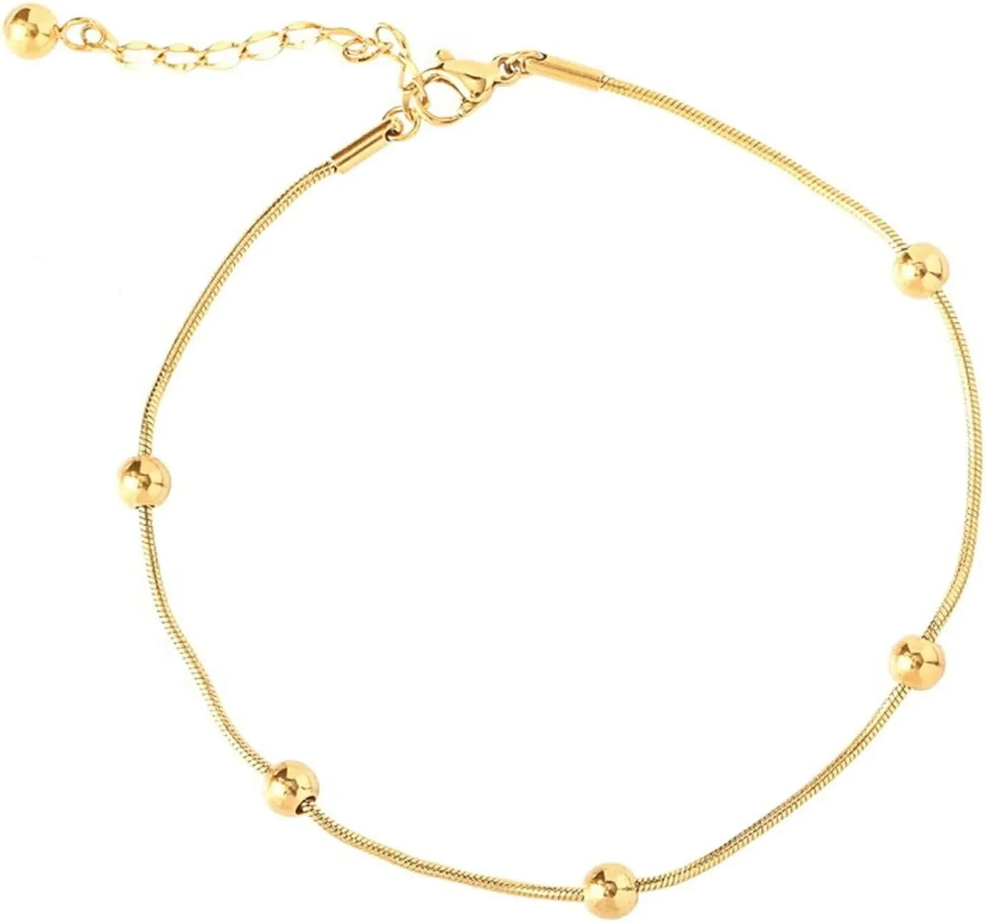 Women's Anklets Beaded, Ankle Bracelet Vacation Stainless Steel Gold Foot Jewelry Summer 10Inch(26cm)
