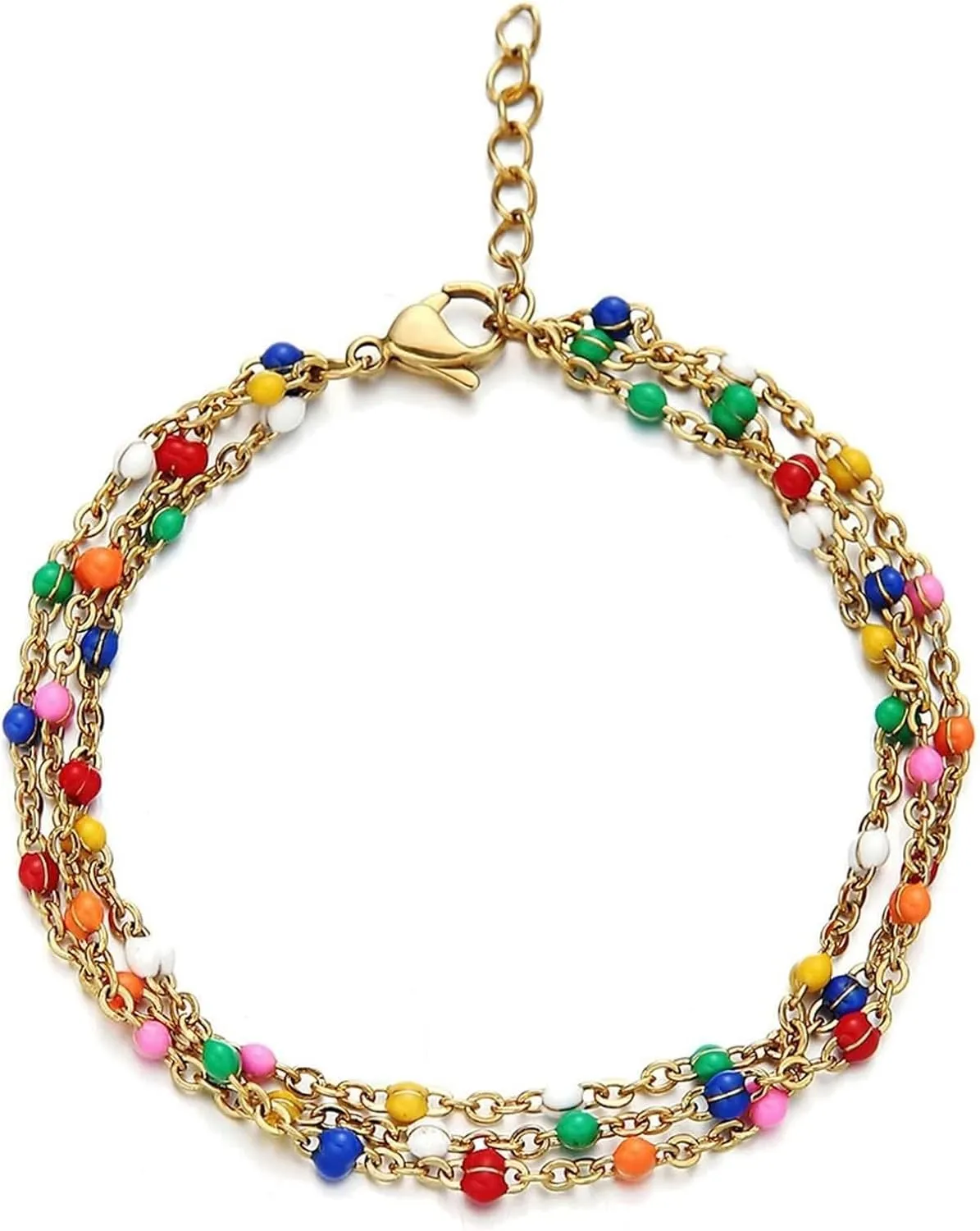 Women's Anklets Beaded, Summer Anklets Stainless Steel Multi-Layer Chain Silver/Gold Foot Jewelry