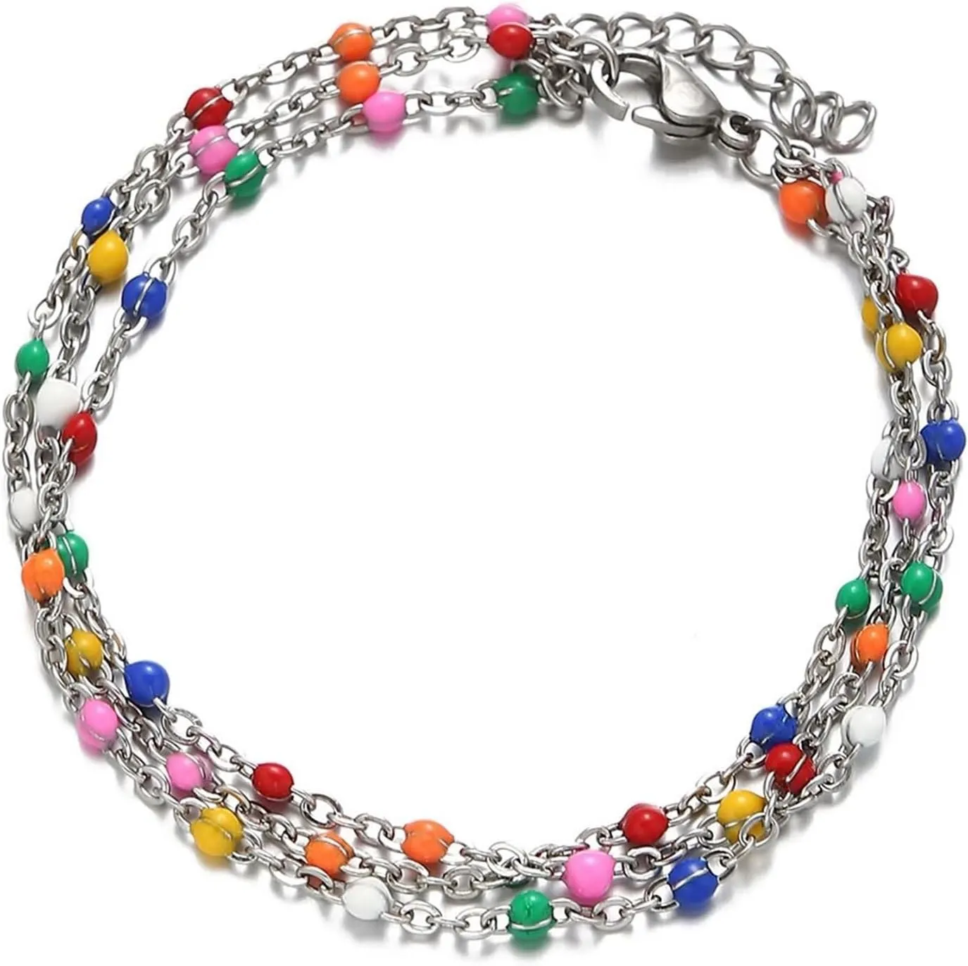 Women's Anklets Beaded, Summer Anklets Stainless Steel Multi-Layer Chain Silver/Gold Foot Jewelry