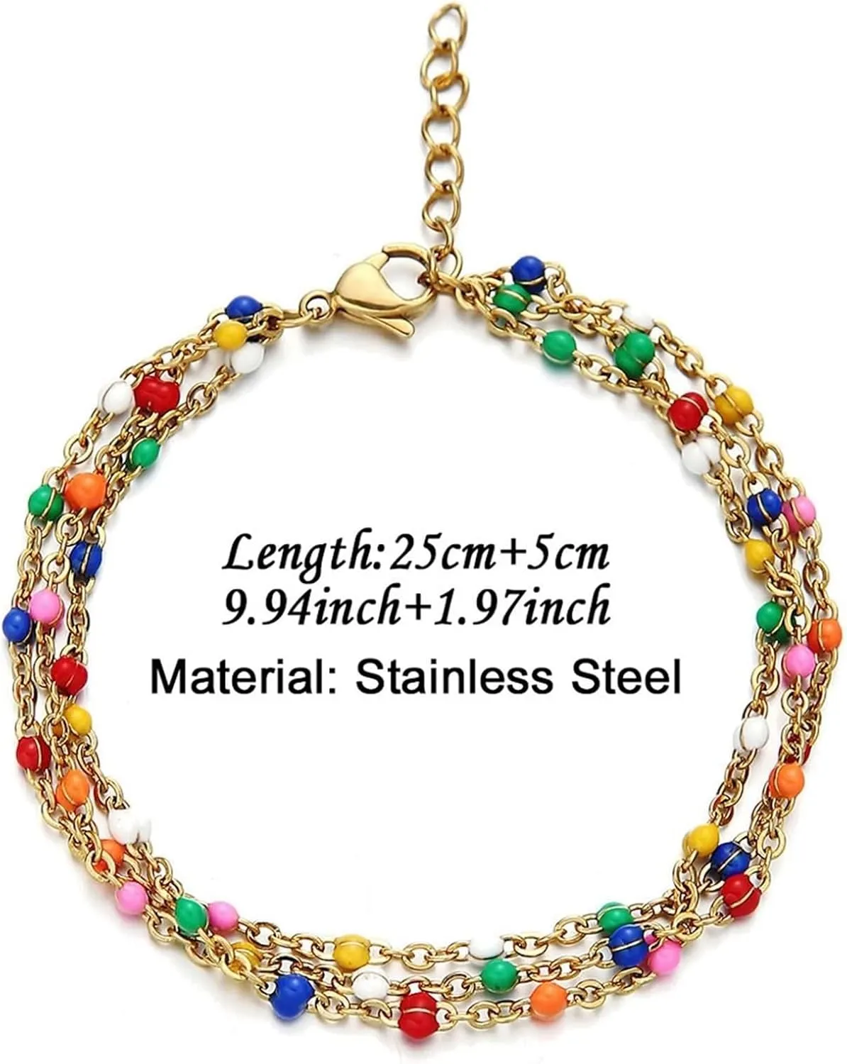 Women's Anklets Beaded, Summer Anklets Stainless Steel Multi-Layer Chain Silver/Gold Foot Jewelry
