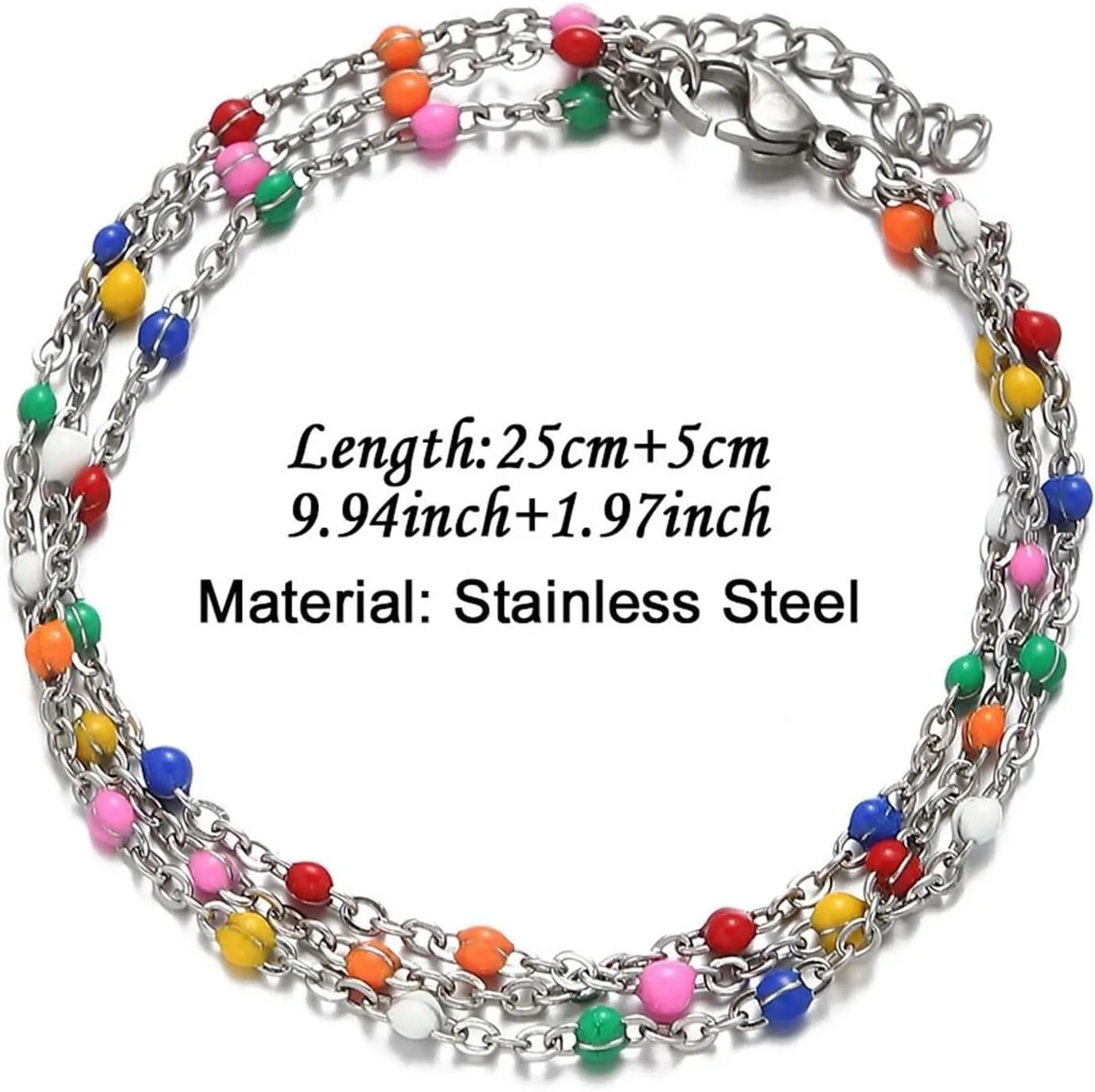 Women's Anklets Beaded, Summer Anklets Stainless Steel Multi-Layer Chain Silver/Gold Foot Jewelry