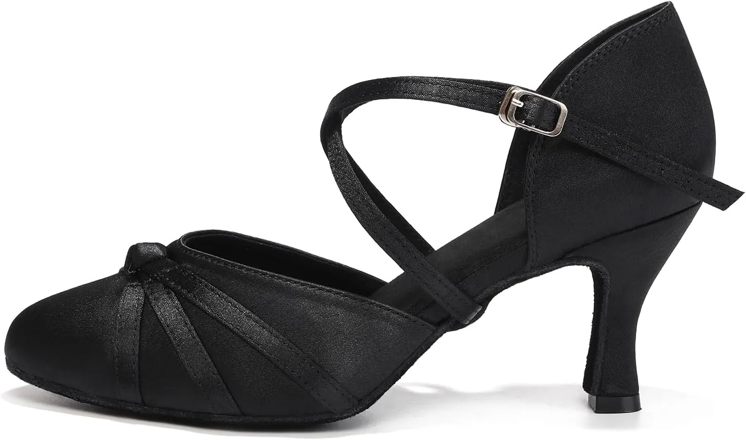 Women's Ballroom Dance Shoes Closed Toe Ladies Latin Salsa Waltz Social Dancing Shoes Heels 3 Inch Heel