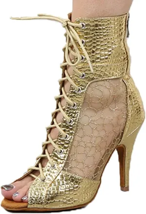 Women's Ballroom Latin Salsa Dance Shoes Lace-Up Open Toe Dance Boots Heels for Dancing,MF-M007