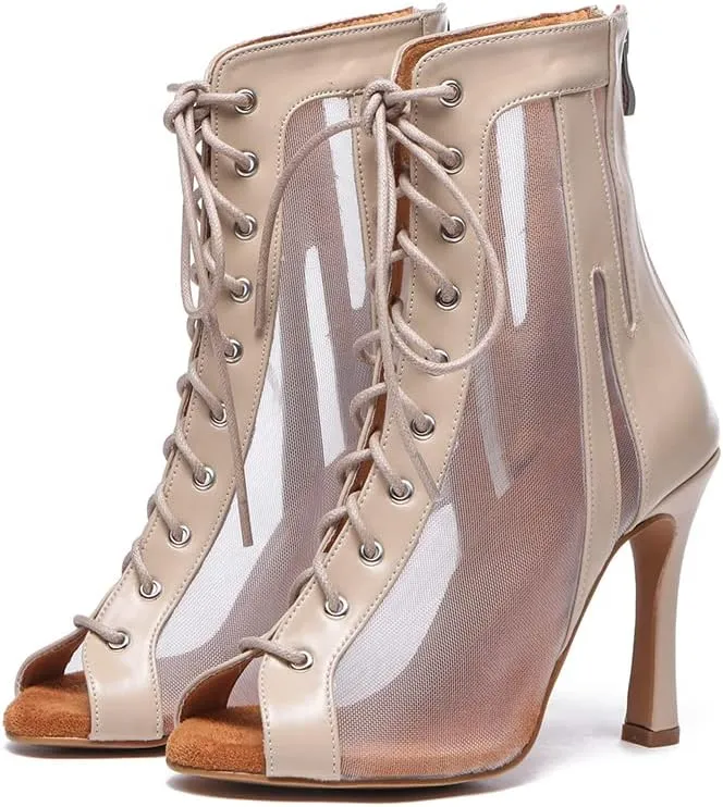 Women's Ballroom Latin Salsa Dance Shoes Lace-up Open-Toe Dancing Shoes,QJW7235