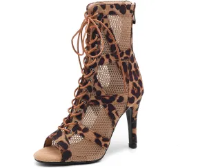 Women's Ballroom Latin Salsa Dancing Shoes Open-Toe Sexy Ankle Dance Heels Boots, DS-K100NEW