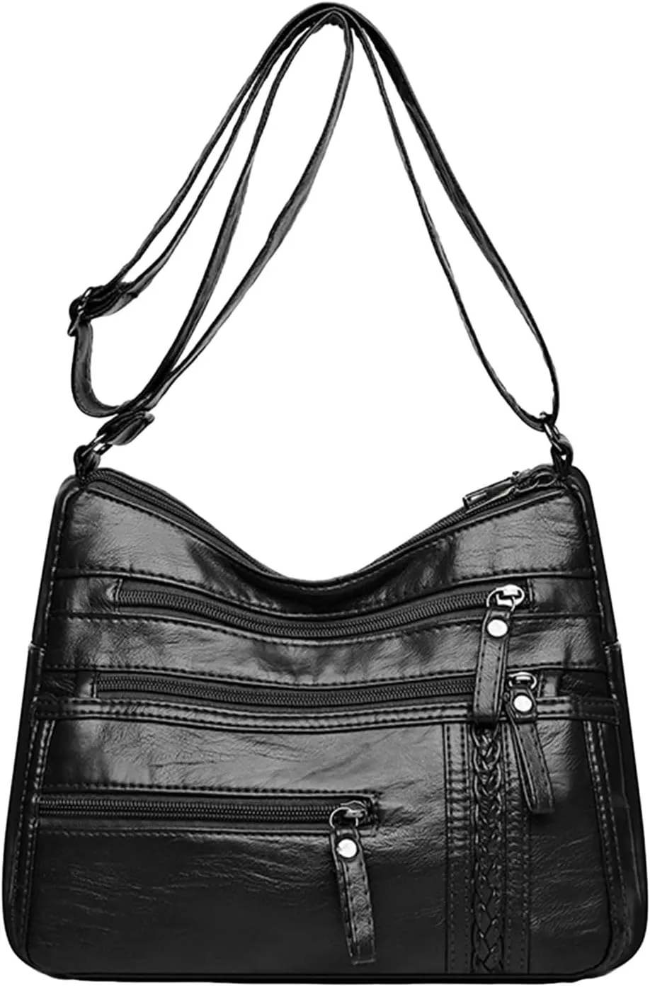 Women's Canvas Tote Bags with Zipper Stadium Crossbody Messenger Bags for Concerts Sporting Events Gifts for Mom(Black)