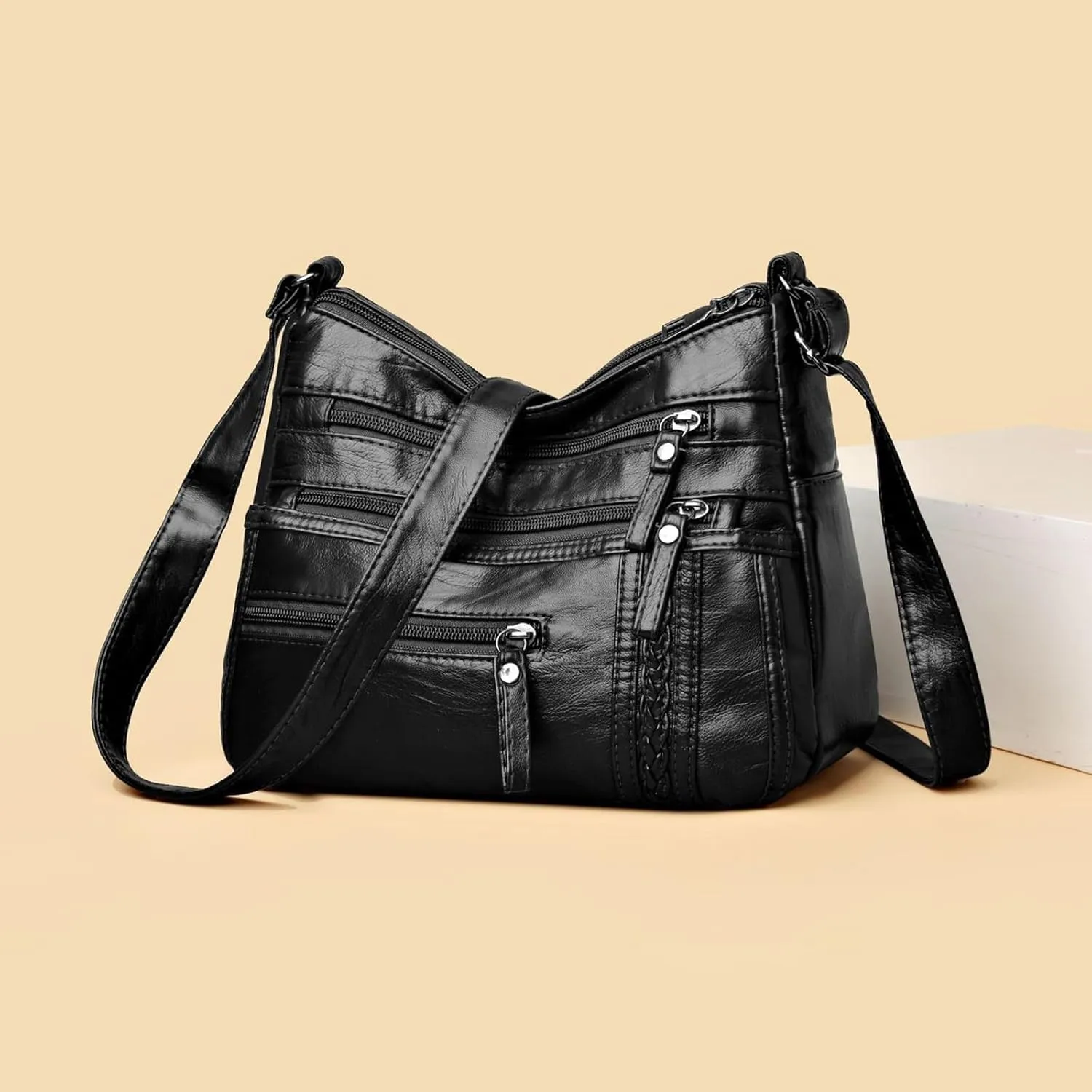 Women's Canvas Tote Bags with Zipper Stadium Crossbody Messenger Bags for Concerts Sporting Events Gifts for Mom(Black)