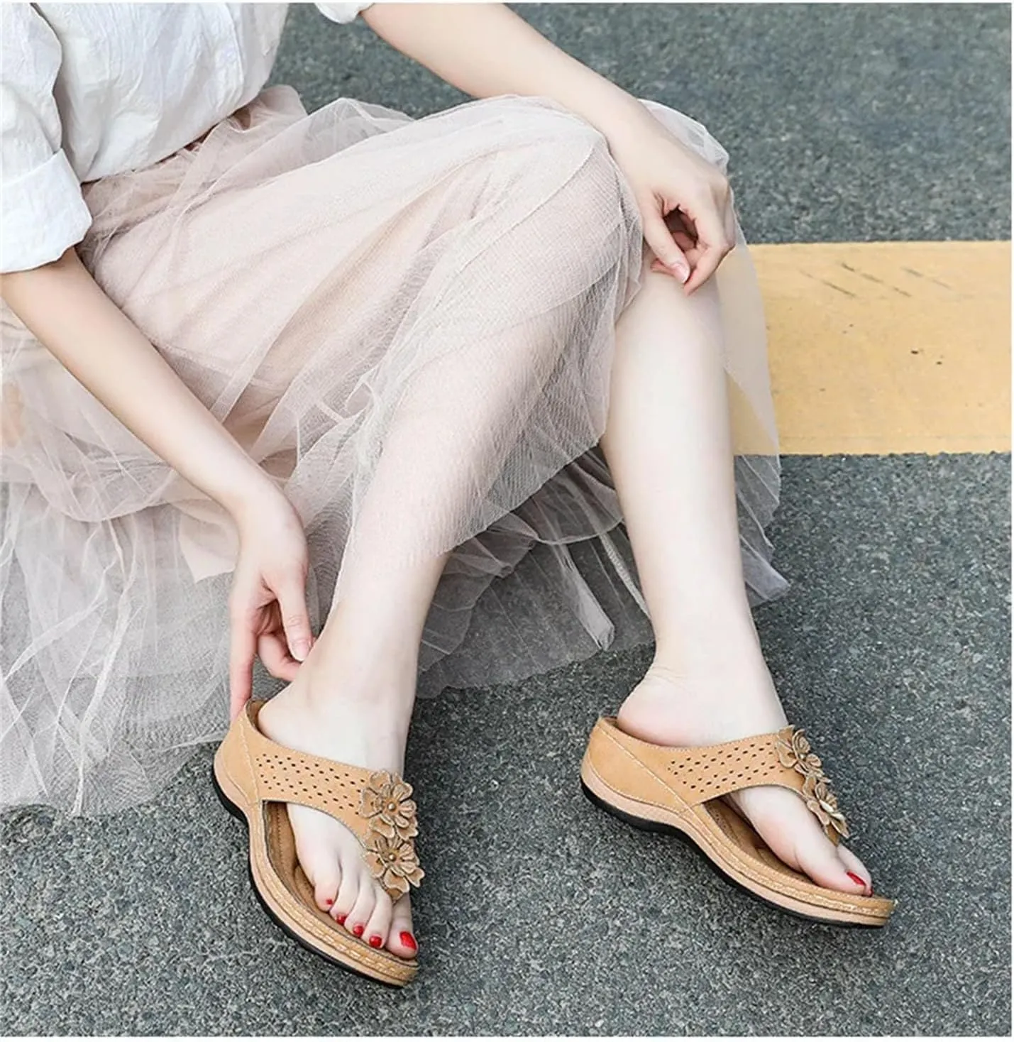 Women's Casual Wedge Slippers - Summer Flip-Flop Slides Dressy Flats