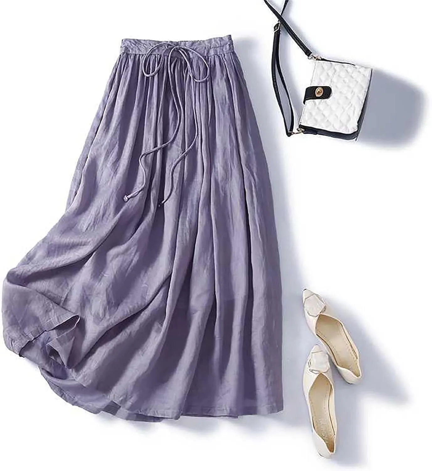 Women's Cotton Linen Maxi Skirt, High Waist Drawstring Long Skirts, Loose Fit Flowy Ankle Length Skirt, Comfy Skirts