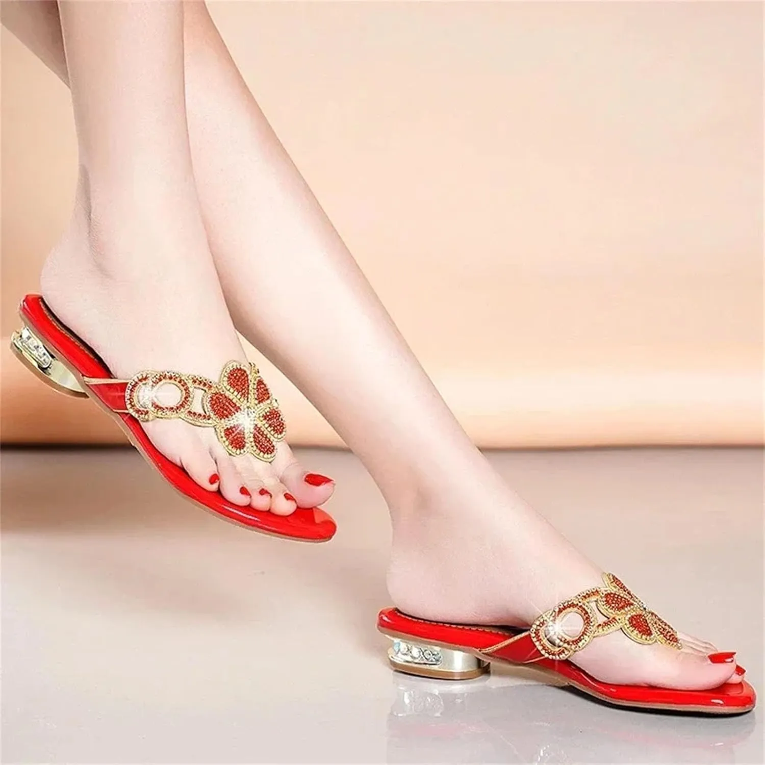 Women's Crystal Rhinestone Flip-Flops - Casual Summer Genuine Leather