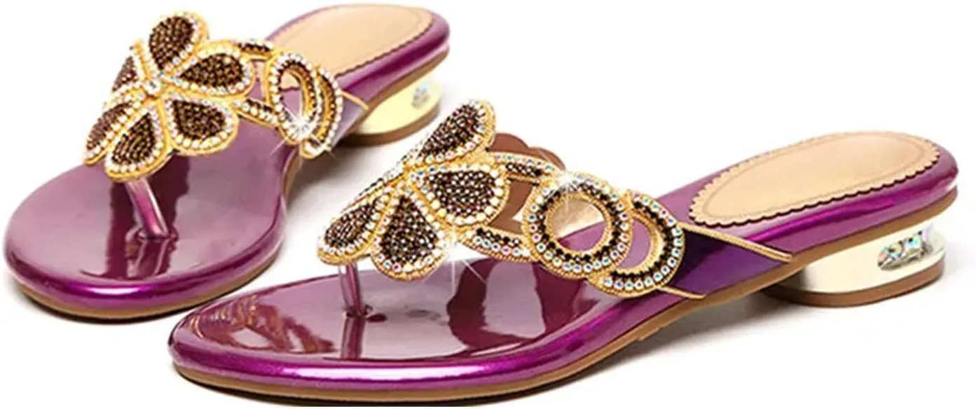 Women's Crystal Rhinestone Flip-Flops - Casual Summer Genuine Leather