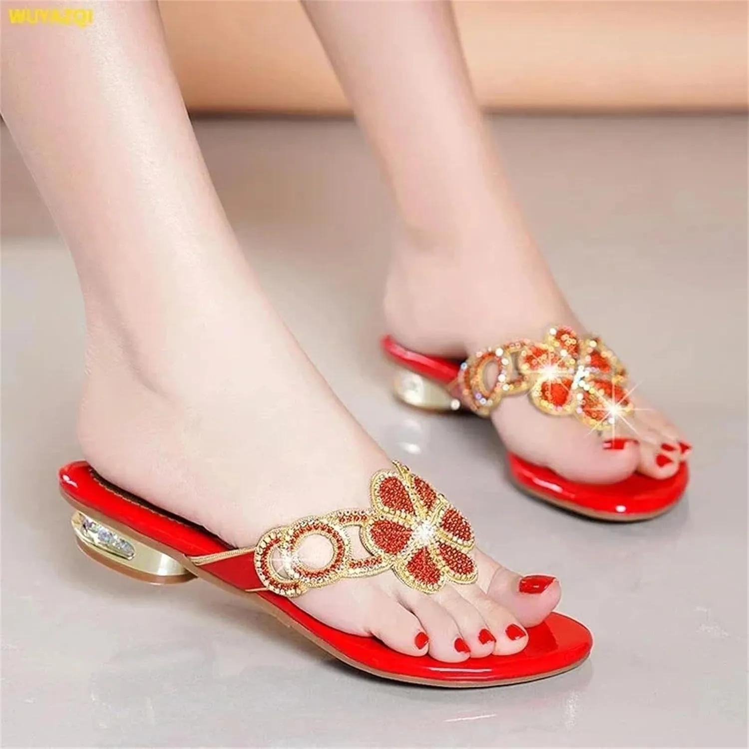 Women's Crystal Rhinestone Flip-Flops - Casual Summer Genuine Leather
