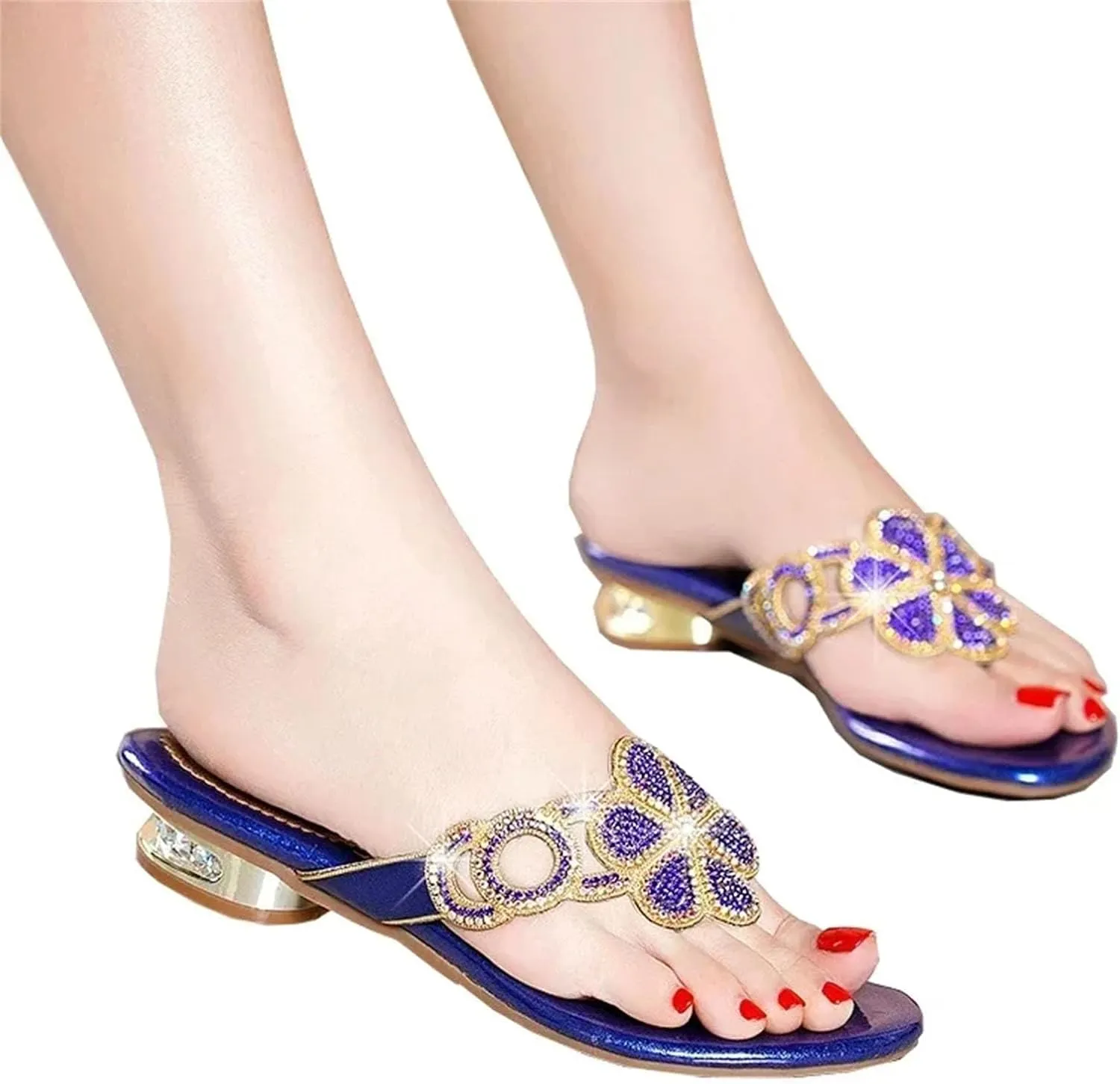 Women's Crystal Rhinestone Flip-Flops - Casual Summer Genuine Leather