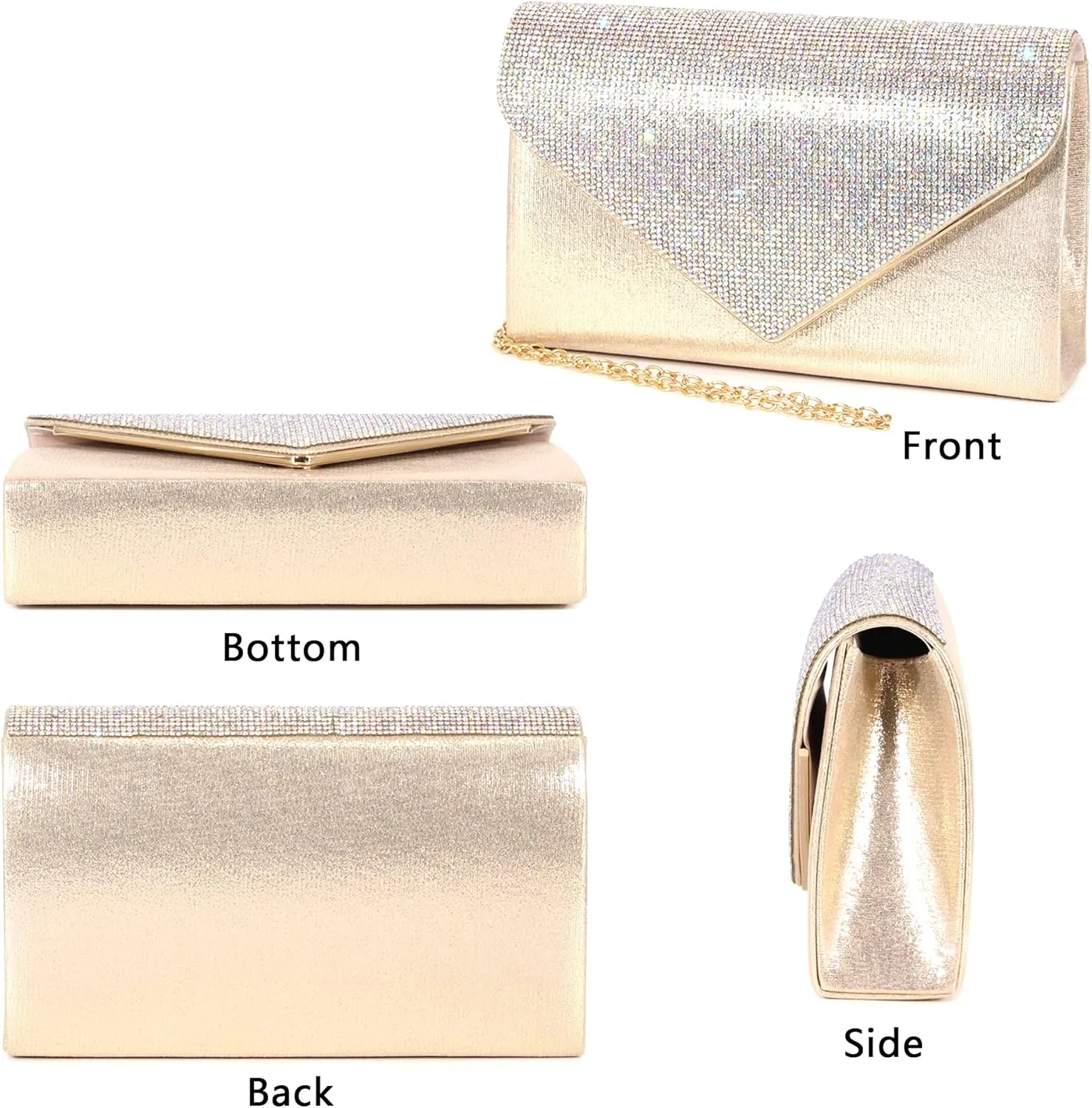 Womens Envelope Evening Bag Clutch Purses Sparkling Rhinestone Hangbag Shoulder Crossbody Bag with Detachable Chain