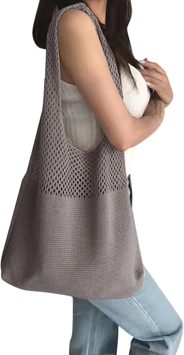 Women's Fashion Shoulder Bags Cute Hobo Tote Handbags Mini Clutch Purses with Zipper Closure Fashion Beach Bag(Dark Gray)