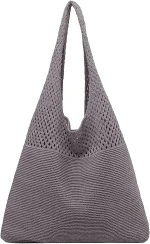 Women's Fashion Shoulder Bags Cute Hobo Tote Handbags Mini Clutch Purses with Zipper Closure Fashion Beach Bag(Dark Gray)