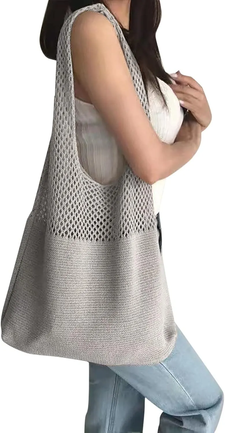 Women's Fashion Shoulder Bags Cute Hobo Tote Handbags Mini Clutch Purses with Zipper Closure Fashion Beach Bag(Grey)