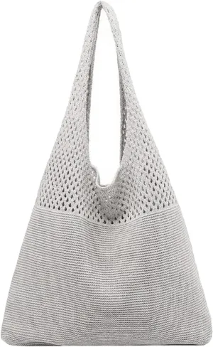 Women's Fashion Shoulder Bags Cute Hobo Tote Handbags Mini Clutch Purses with Zipper Closure Fashion Beach Bag(Grey)