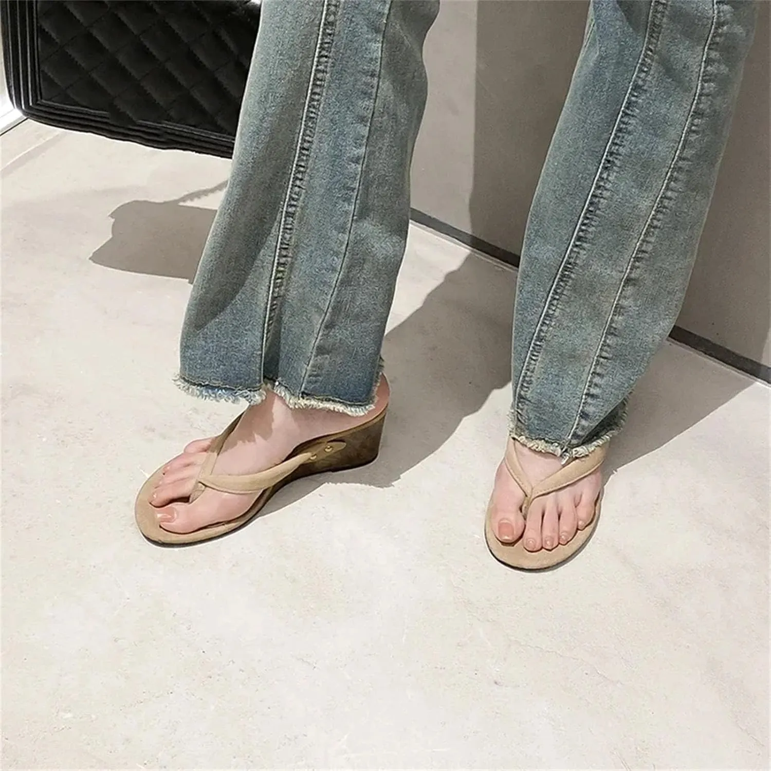 Women's FashionPrint Flip-Flops - Clip Toe Wedge Heel Summer Outdoor Slides