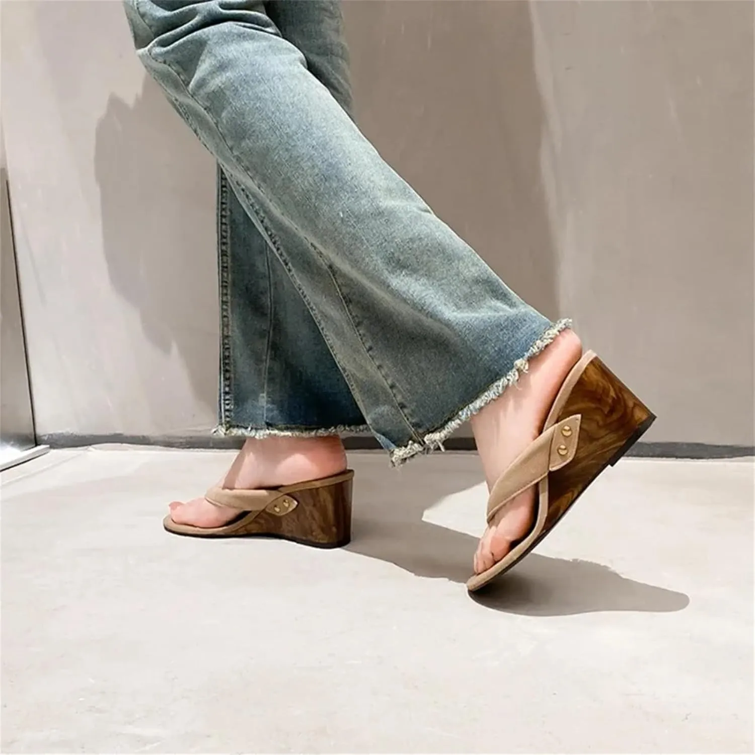 Women's FashionPrint Flip-Flops - Clip Toe Wedge Heel Summer Outdoor Slides
