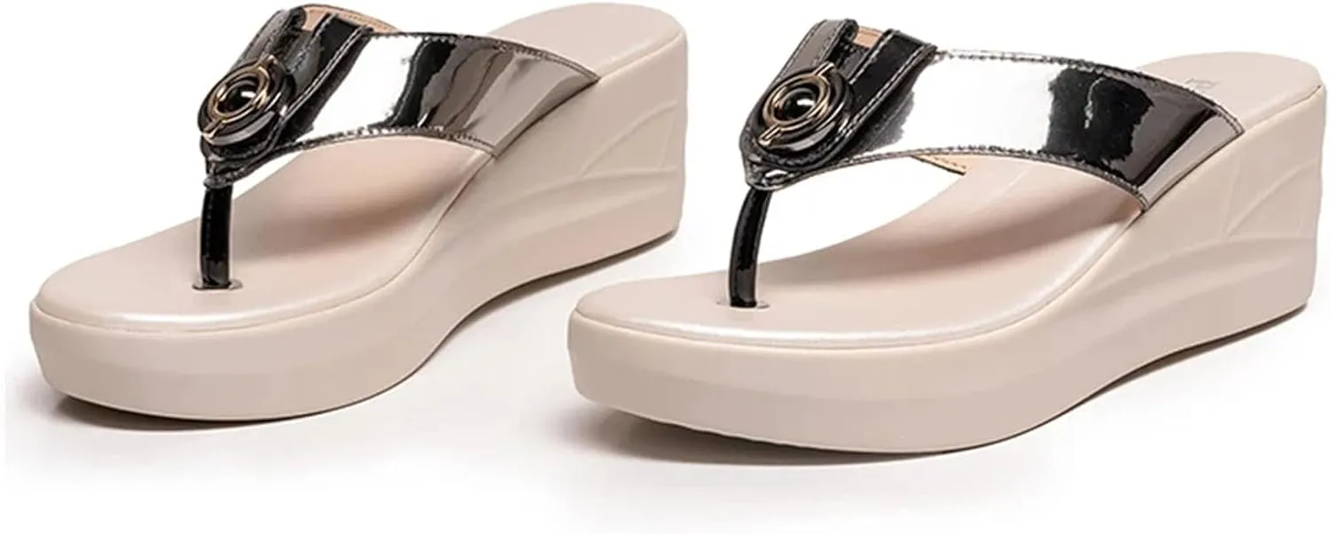 Women's Genuine Leather Flip-Flops - Anti-Slip Platform Summer Beach Shoes