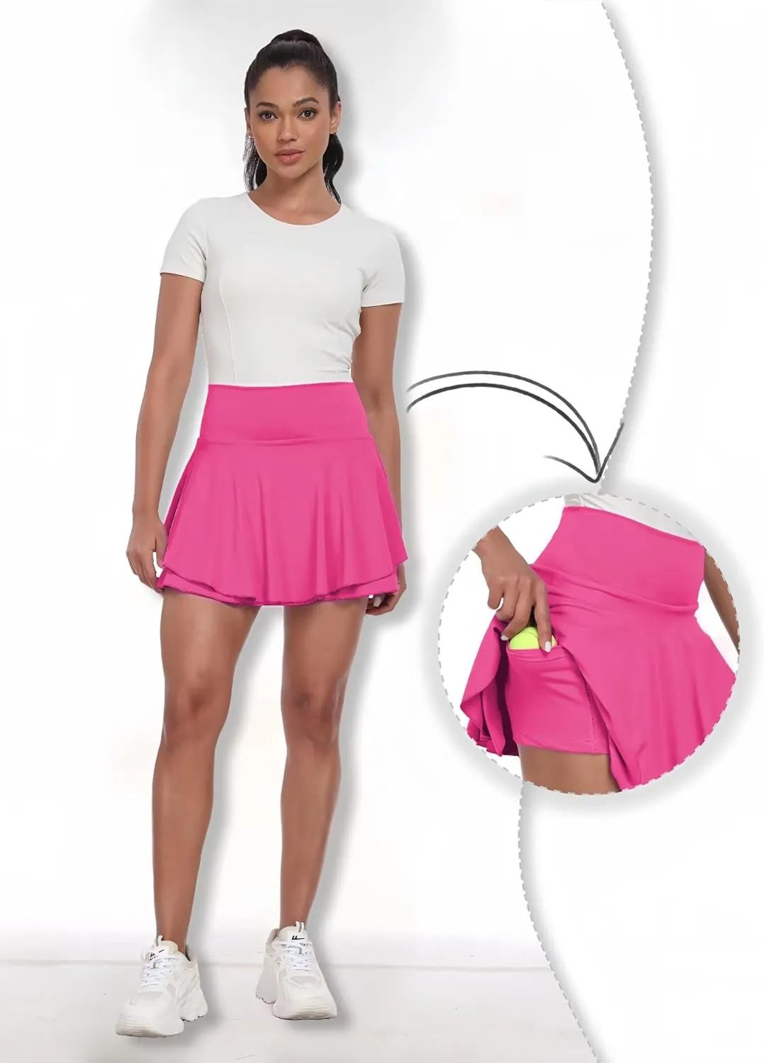 Womens High Waisted Pleated Skirt Ruffled Tennis Skirts Pickleball Golf Skater Cheer Skorts with Shorts Pockets