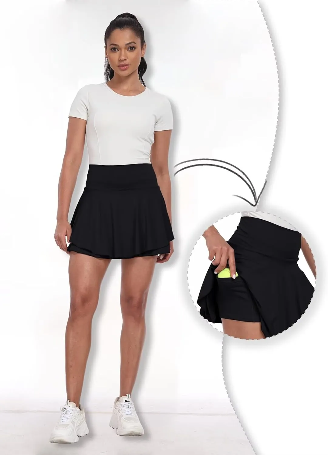 Womens High Waisted Pleated Skirt Ruffled Tennis Skirts Pickleball Golf Skater Cheer Skorts with Shorts Pockets