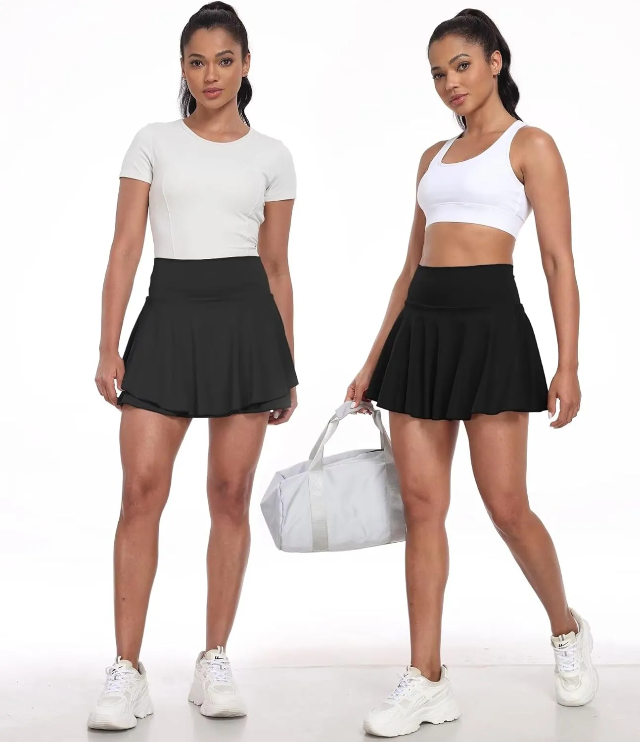Womens High Waisted Pleated Skirt Ruffled Tennis Skirts Pickleball Golf Skater Cheer Skorts with Shorts Pockets