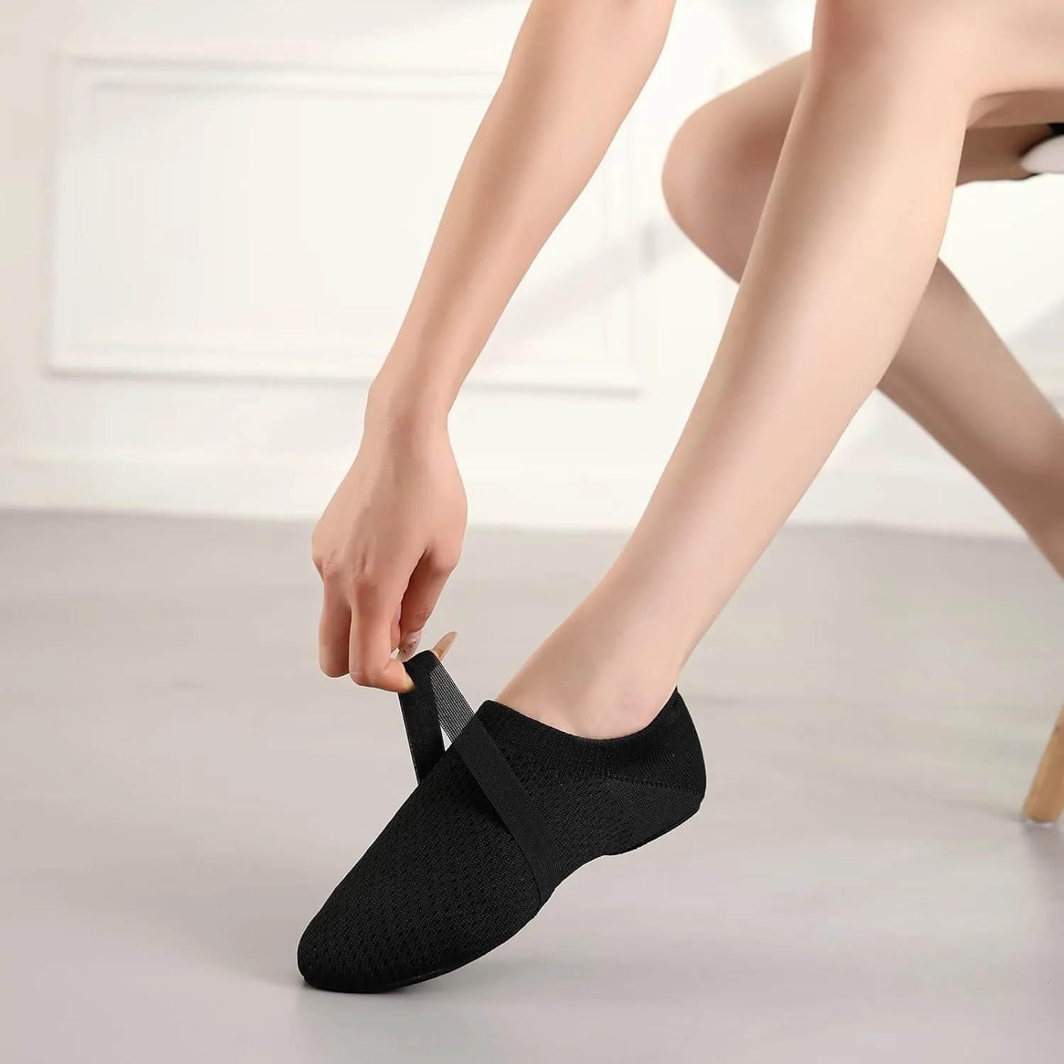Women's Jazz Shoes Slip-on Fabric Professional Teacher Trainning Beginner Ballroom Dance Practice Shoes Dance Slippers,Model SS-PDLL