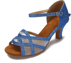 Women's Latin Dance Shoes Female's Ballroom Salsa Dance Shoes(B-Style Blue Size 6.5)