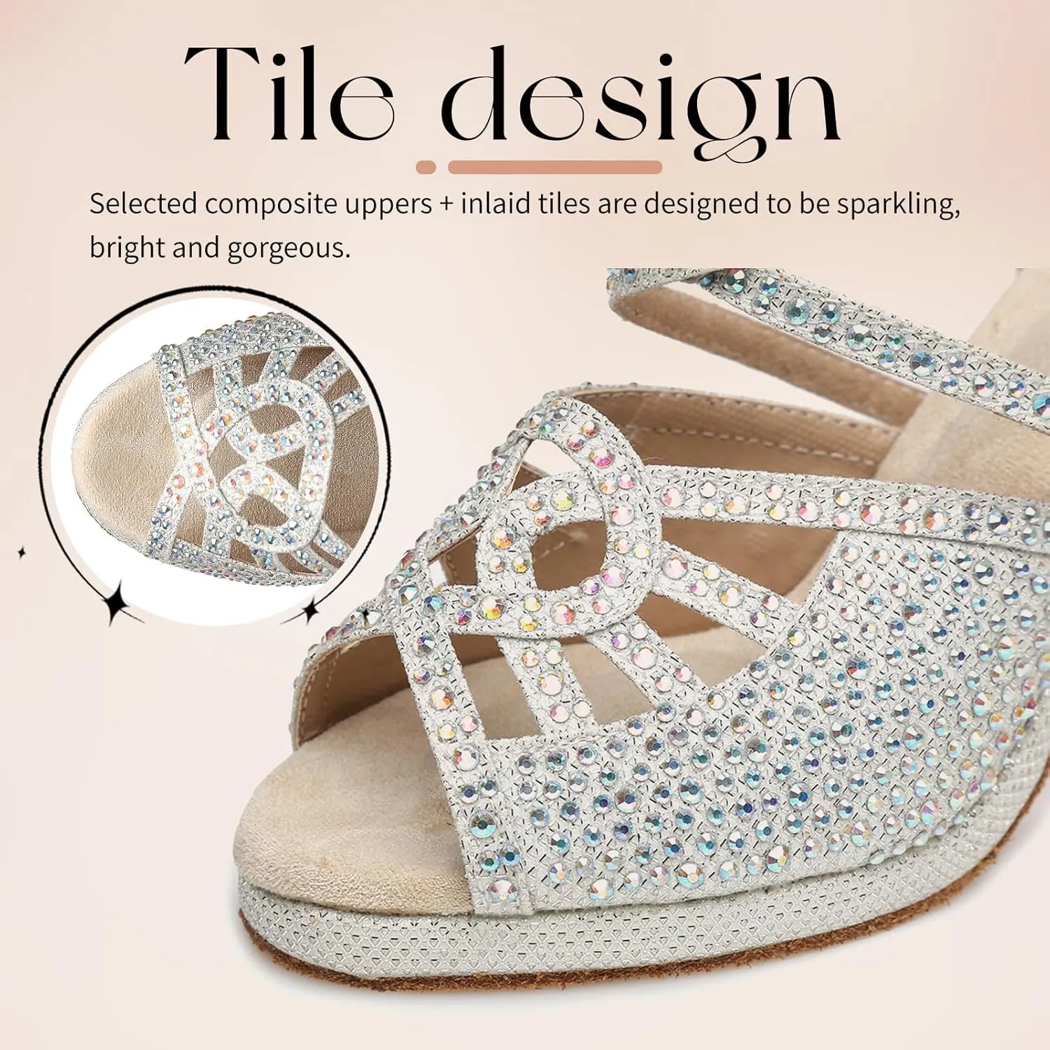 Women's Latin Dance Shoes Open Toe Suede Sole Performence Wedding Party Ballroom Salsa Platform Dancing Heels,Model YC-L458